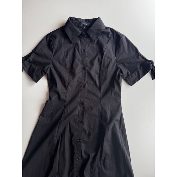 THEORY Black Stretch Cotton Poplin Tie Sleeve A-Line Midi Shirt Dress, Size M - Picture 5 of 16